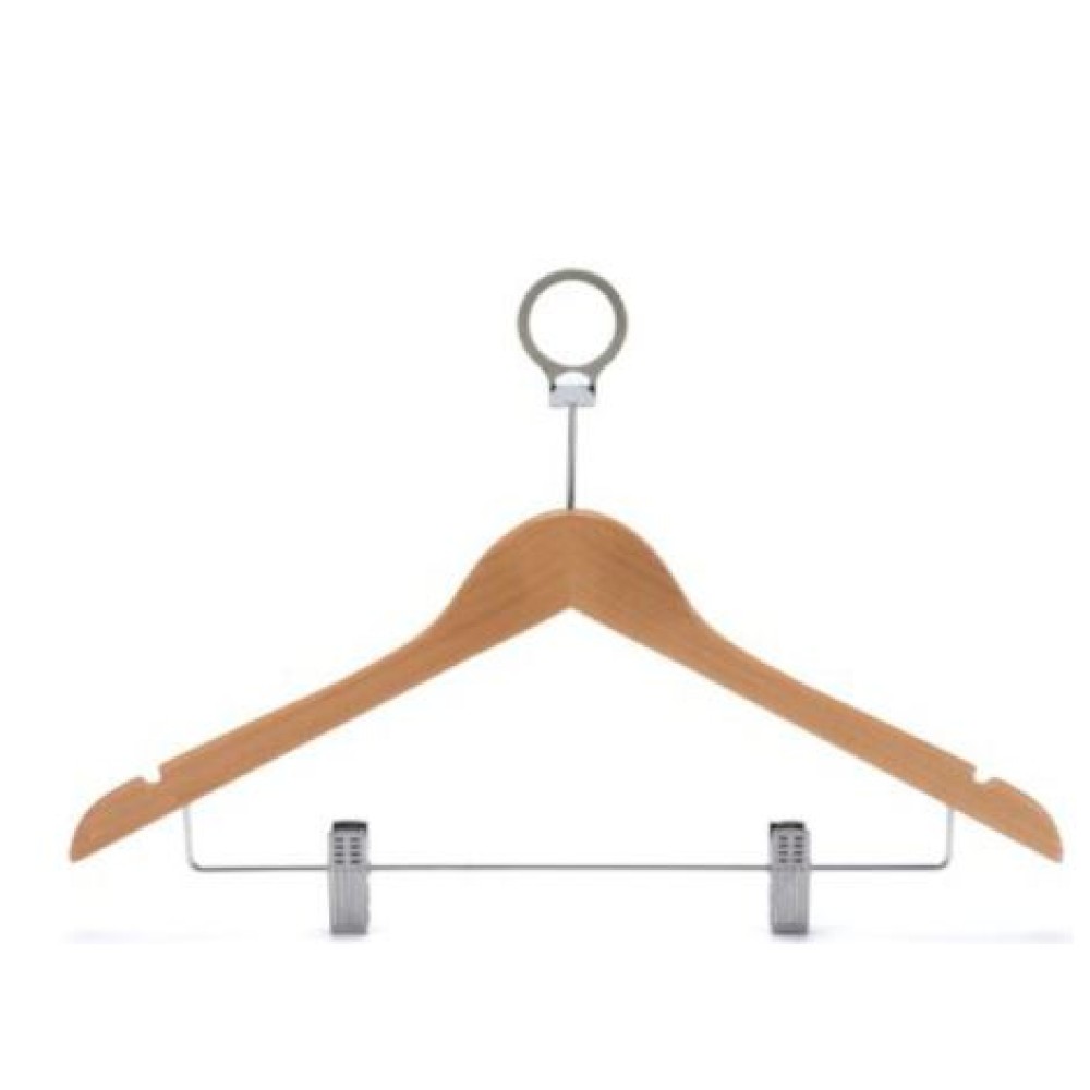 HANGER WITH MULTIPURPOSE CLIPS -WHITE SIZE 44.5cm CHERRY WOOD